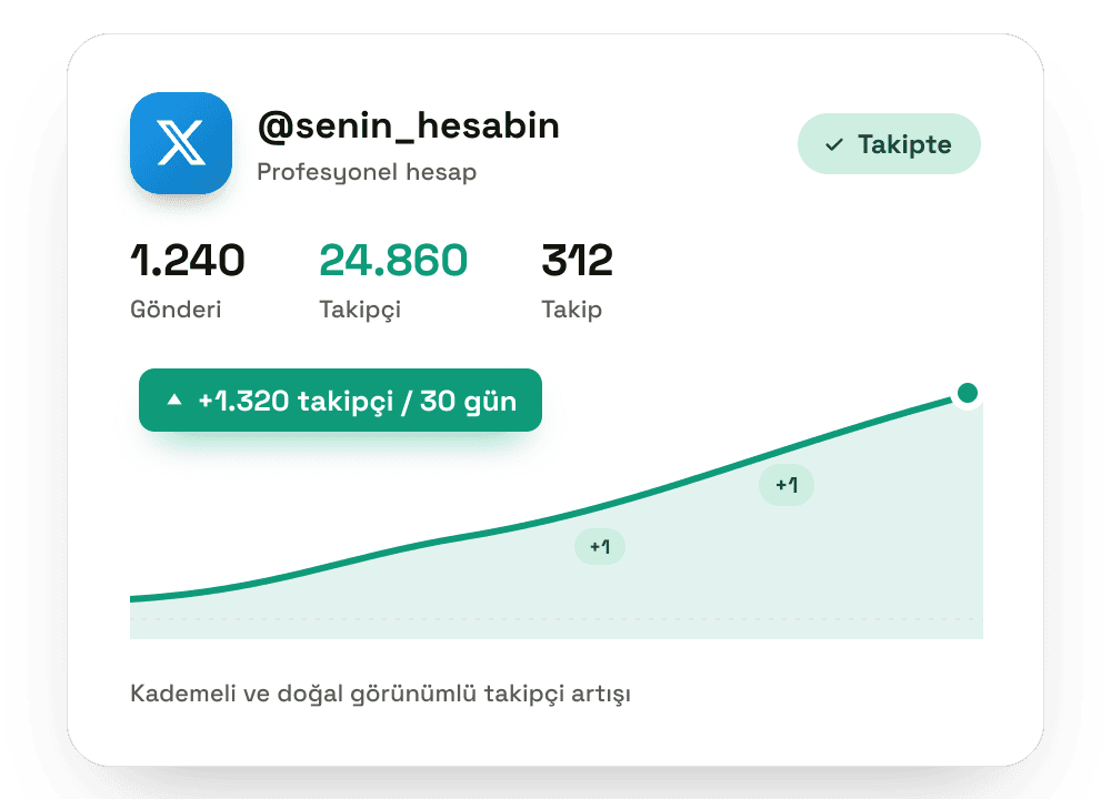 X (Twitter) takipçi artışını gösteren büyüme grafiği — Takipevi
