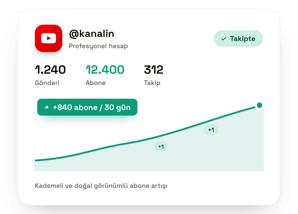 YouTube abone artışını gösteren büyüme grafiği — Takipevi