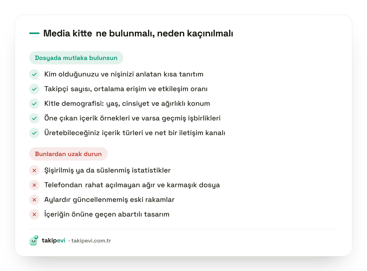 Mikro influencer media kit kontrol listesi: dosyada bulunması gereken bölümler ve markalarda güven kaybettiren hatalar